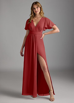 Azazie Zaniah Bridesmaid Dresses Rust A-Line Chiffon Dress image4