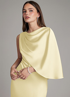 Azazie Darby At-home Try On Dresses Lemon Sorbet Mermaid Pleated Stretch Satin Dress image3