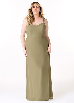 Azazie Denice Abiti da Damigella Abito Tubino in Chiffon a Pieghe Verde Muschio image9