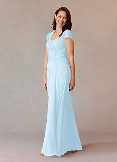 Azazie Junie Mère de la mariée Robes Robe Trapèze en Mousseline de soie Dentelle Bleu Ciel image3