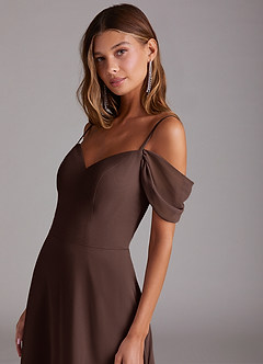 Azazie Marley Brautjungfernkleider Wandelbar A-Linie Schulterfrei Chiffon Kleid Ganache image8
