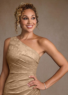 Azazie Joylin Mother of the Bride Dresses Champagne Trumpet One Shoulder Floral Burnout Dress image5