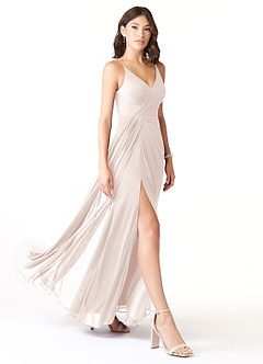 Azazie Evalin Bridesmaid Dresses A-Line V-Neck Pleated Mesh Floor-Length Dress image3