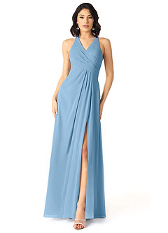 Azazie Danica Bridesmaid Dresses Steel Blue A-Line Pleated Chiffon Dress image1