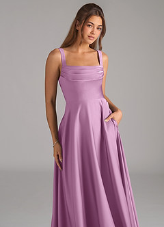Azazie Shaude Bridesmaid Dresses Wisteria A-Line Pleated Stretch Satin Dress image2