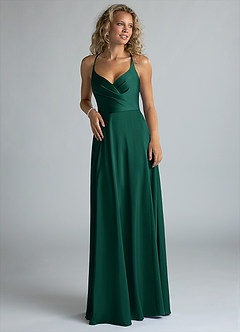 Azazie Davis Bridesmaid Dresses Emerald A-Line Pleated Stretch Satin Dress image4