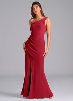 Azazie Madelyn Robes de demoiselle d'honneur Robe Sirène Convertible en Mousseline de soie Une épaule Écarlate image5