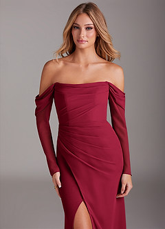 Azazie Hallie Brautjungfernkleider Meerjungfrau-Linie Langarm Chiffon Kleid Burgunderrot image5