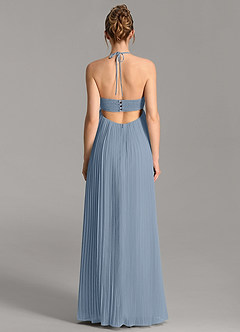 Azazie Addison At-home Try On Dresses Dusty Blue Empire Sweetheart Neckline Chiffon Dress image2