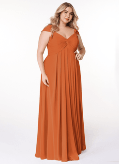 Azazie Kaitlynn Vestidos de damas de honor Vestido de Canela de Gasa de Imperio Convertible con Fruncido image12