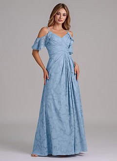 Azazie Dakota Bridesmaid Dresses Powder Blue A-Line Off the Shoulder Floral Burnout Dress image4