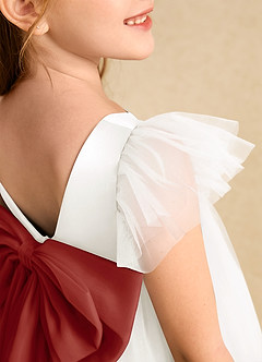 Azazie Munchkin Flower Girl Dresses Ivory Terracotta A-Line Bow Tulle Dress image6