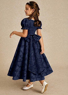 Azazie Joss Flower Girl Dresses Dark Navy A-Line with Sleeves Floral Burnout Dress image2