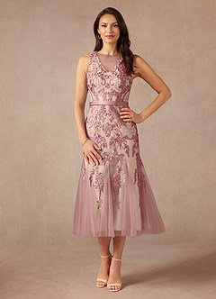 Azazie Herrin vestidos de madre de la novia Vestido de Rosa Grisáceo  Champán de Encaje de Sirena image9