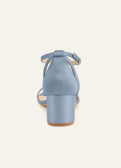 front Matching Color Matte Satin Ankle Strap Block Heels