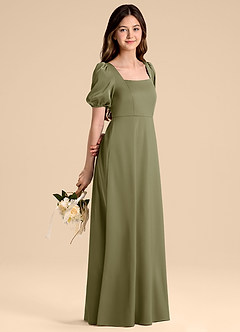 Azazie Briar Junior Pistachio A-Line Bow Stretch Satin Dress image6