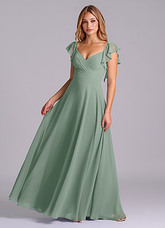 Azazie Leilani Bridesmaid Dresses Silver Sage A-Line Pleated Chiffon Dress image1