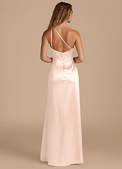 Azazie Mika Bridesmaid Dresses Rose Gold Sheath One Shoulder Metallic Satin Dress image5