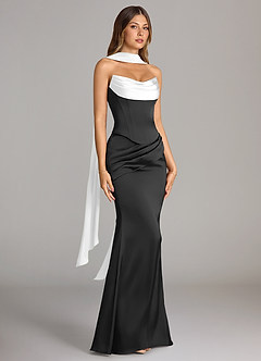Azazie Sorrel Bridesmaid Dresses Ivory Black Mermaid Strapless Stretch Satin Convertible Dress image3