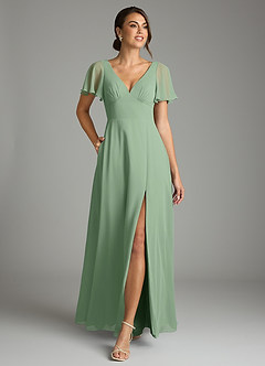 Azazie Kimber Bridesmaid Dresses Matcha A-Line Flounce Sleeve Chiffon Dress image4