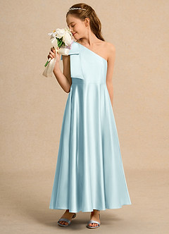 Azazie Guppy Girls Formal Flower Girl Klänningar Klänning A-Line i Matt satäng One-shoulder image4