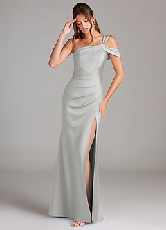 Azazie Wynter Jurken voor bruidsmeisjes Jurk van Stretch Satijn met Kolom Off the Shoulder Zilver image3