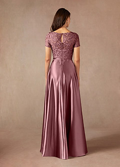 Azazie Adina Mother of the Bride Dresses Vintage Mauve A-Line Lace Metallic Satin Dress image4
