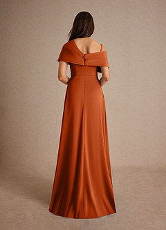 Azazie Milton Vestidos para mãe da noiva Vestido Laranja Queimada de Cetim elástico de Linha A com Plissado image4