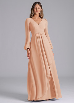 Azazie Omari Bridesmaid Dresses English Rose A-Line Long Sleeve Chiffon Dress image3