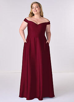 Barbie ♥ Azazie Bridesmaid Dresses Burgundy A-Line Off the Shoulder Stretch Satin Convertible Dress image6