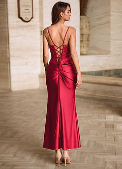 Viviannella Red Sequin Embroidery Stretch Satin Wedding Guest image2