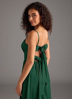 Azazie Zeya Bridesmaid Dresses Dark Green A-Line Pleated Stretch Satin Dress image5