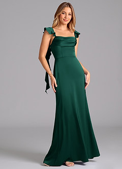 Azazie Adi Brudtärnklänningar Klä av A-Linje i Stretch Satin Plisserad Smaragdgrön image5