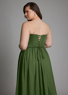Azazie Cadence Bridesmaid Dresses Olive A-Line Corset Stretch Satin Convertible Dress image20