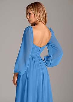 Azazie Bailee Vestidos de damas de honor Vestido de Azul Grisaceo de Gasa de Corte en A con Manga larga image2