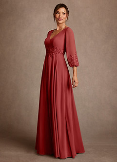 Azazie Yorba vestidos de madre de la novia Vestido de Óxido de Gasa de Corte en A con Encaje image4