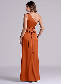 Azazie Philana Bridesmaid Dresses Burnt Orange A-Line One Shoulder Stretch Satin Dress image5
