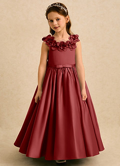 Azazie Eden Flower Girl Dresses Rust Ball-Gown Pleated Matte Satin Dress image4