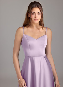 Azazie Marley Bridesmaid Dresses Frosted Lilac A-Line Off the Shoulder Stretch Satin Convertible Dress image2
