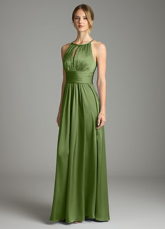 Azazie Bonnie Bridesmaid Dresses Juniper A-Line Pleated Stretch Satin Dress image1