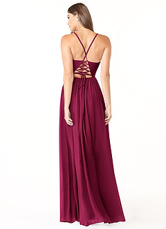 Azazie Aaida Bridesmaid Dresses Burgundy A-Line Corset Chiffon Dress image2