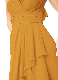 Azazie Aviv Bridesmaid Dresses Butterscotch A-Line Pleated Chiffon Dress image4