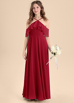 Azazie Tessabelle Junior Scarlet A-Line Off the Shoulder Chiffon Dress image4