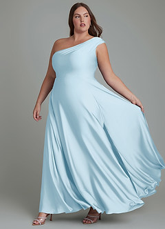 Azazie Melanie Brudtärnklänningar Klänning av A-linje i Stretch Satin Off the shoulder Himmelsblå image10