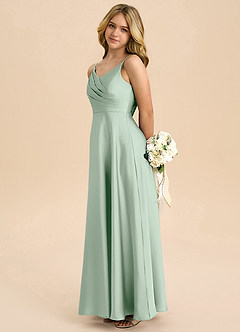 Azazie Bug Junior A-Line Plisseret Stræk satin Gulv-længde Junior brudepige Kjole image7