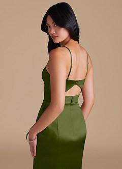 Azazie Shania Bridesmaid Dresses Olive Sheath Pleated Metallic Satin Dress image4