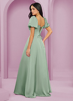 Barbie ♥ Azazie Bridesmaid Dresses Agave A-Line Ruched Stretch Satin Dress image7
