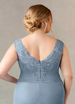 Azazie Edelin Mother of the Bride Dresses Dusty Blue A-Line Sweetheart Neckline Pleated Mesh Dress image13