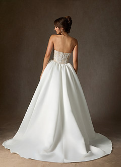 Azazie Mirabeth Wedding Dresses Diamond White Nude Ball-Gown Strapless Lace Dress image2