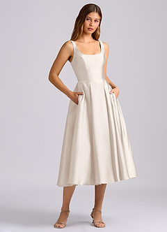 Azazie Amalie Bridesmaid Dresses White Alabaster A-Line Pleated Stretch Satin Dress image3